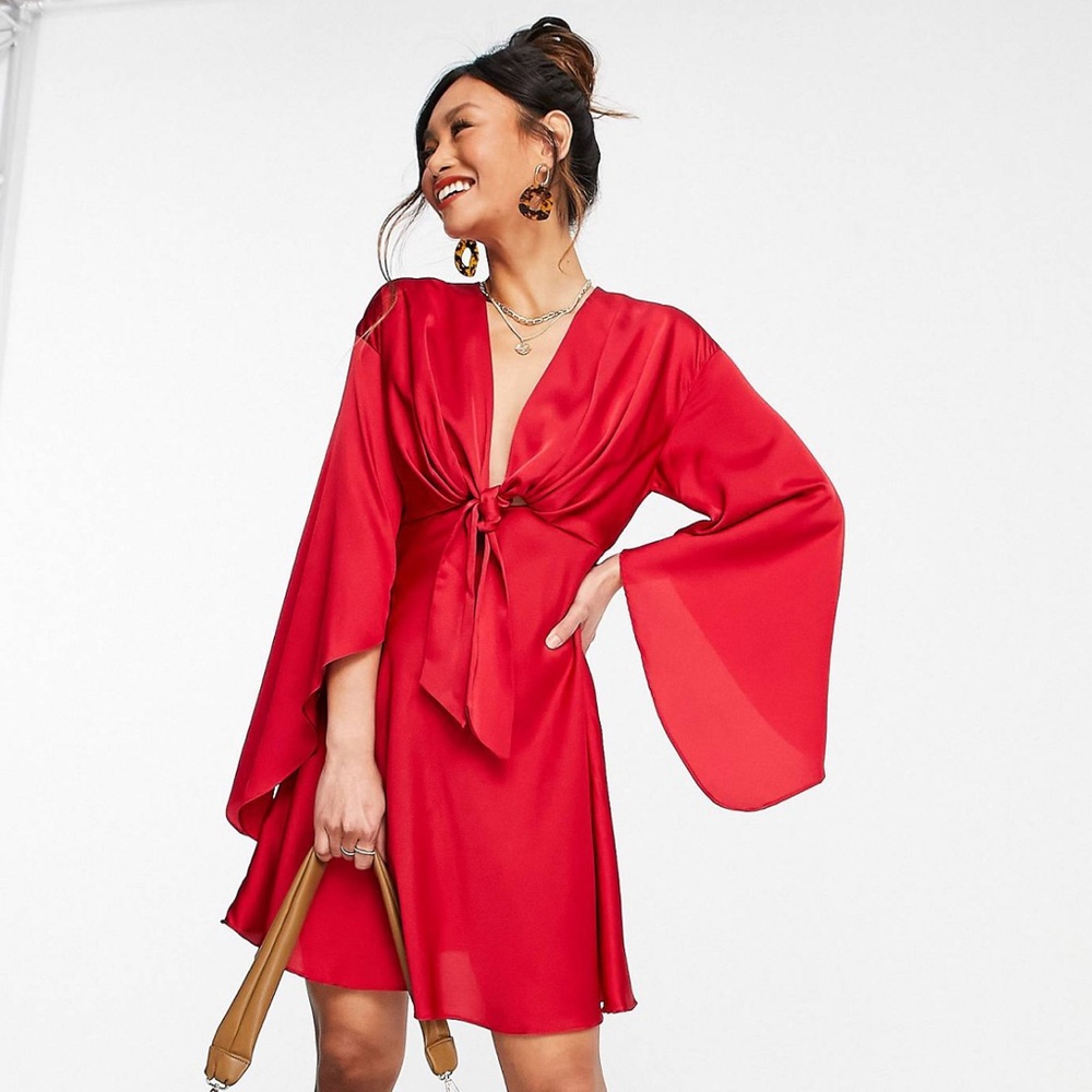 ASOS Design Red Mini Cape Sleeve Dress NWOT